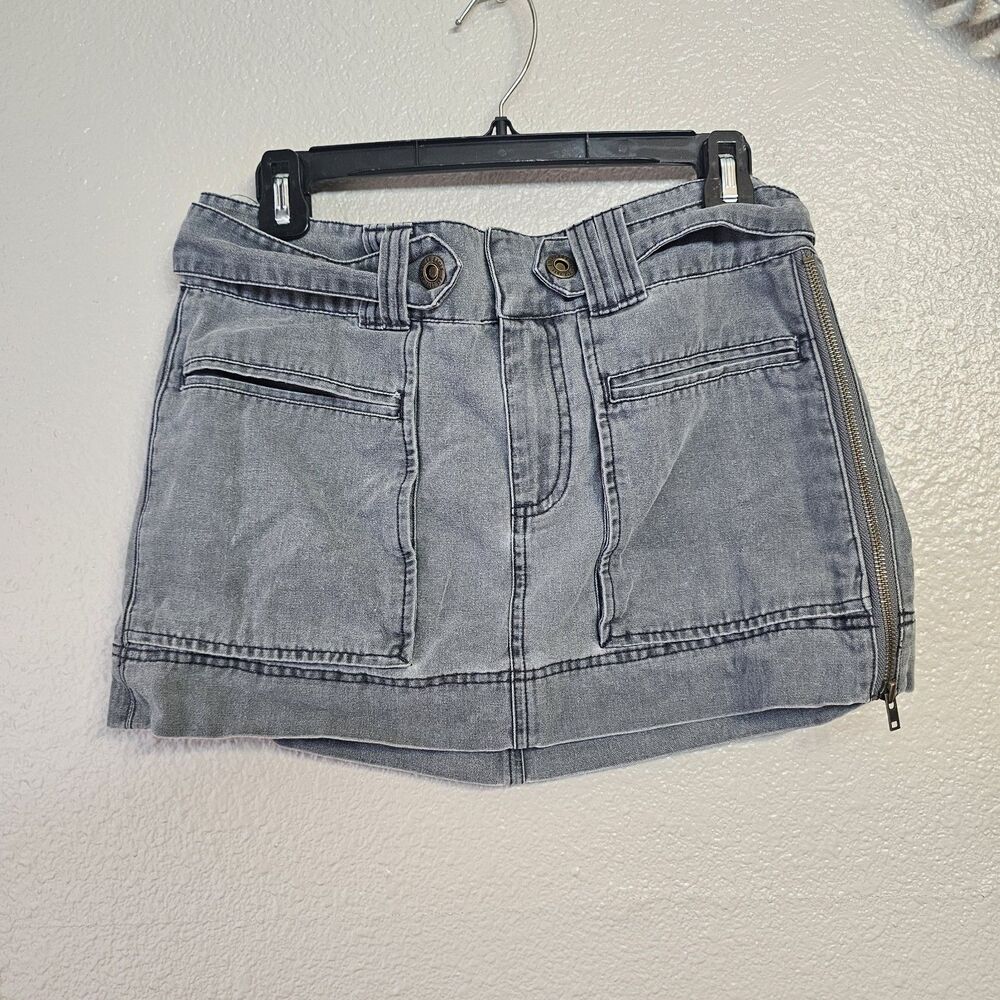 Vtg American Eagle Gray Denim Cargo Micro Mini Skirt Y2K Sz 6 Side Zip D770